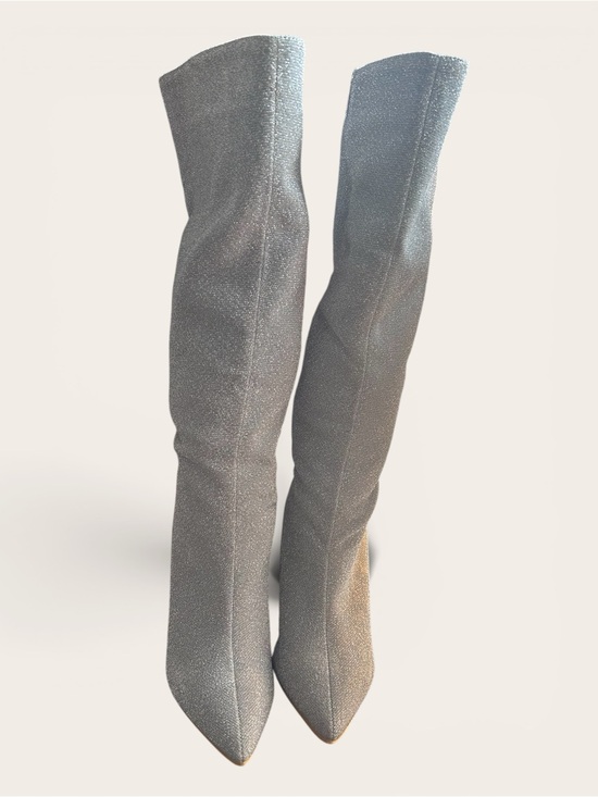 Shoes - Silver Glitter Over-the-Knee Pointed-Toe Women's Boots